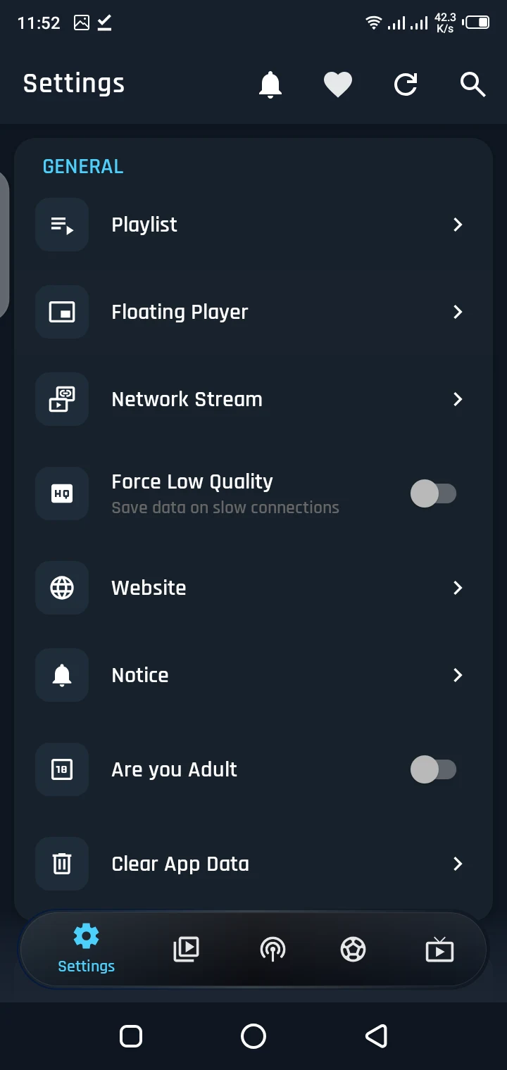 Falcon Cast app home screen on Android TV